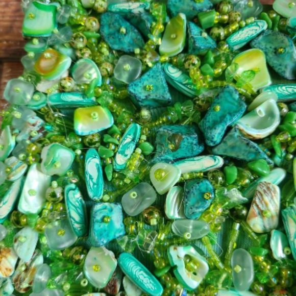 Vintage Handmade Natural Green Shell Mother of pearl Mosaic Clutch Bag - Picture 6 of 10